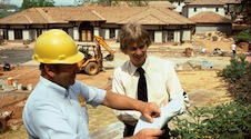 Mr. Vanderbilt talking to a construction worker about the winery