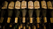 Stacks of white wine bottles