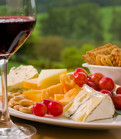 grapes, cheese and wine