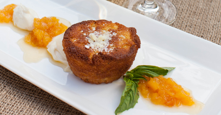 Cornelia's Sweet Corn Basil Cakelets with Peach Compote