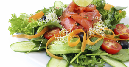 Arugula, Avocado, and Cucumber Salad with Smoked Salmon and Citrus Vinaigrette